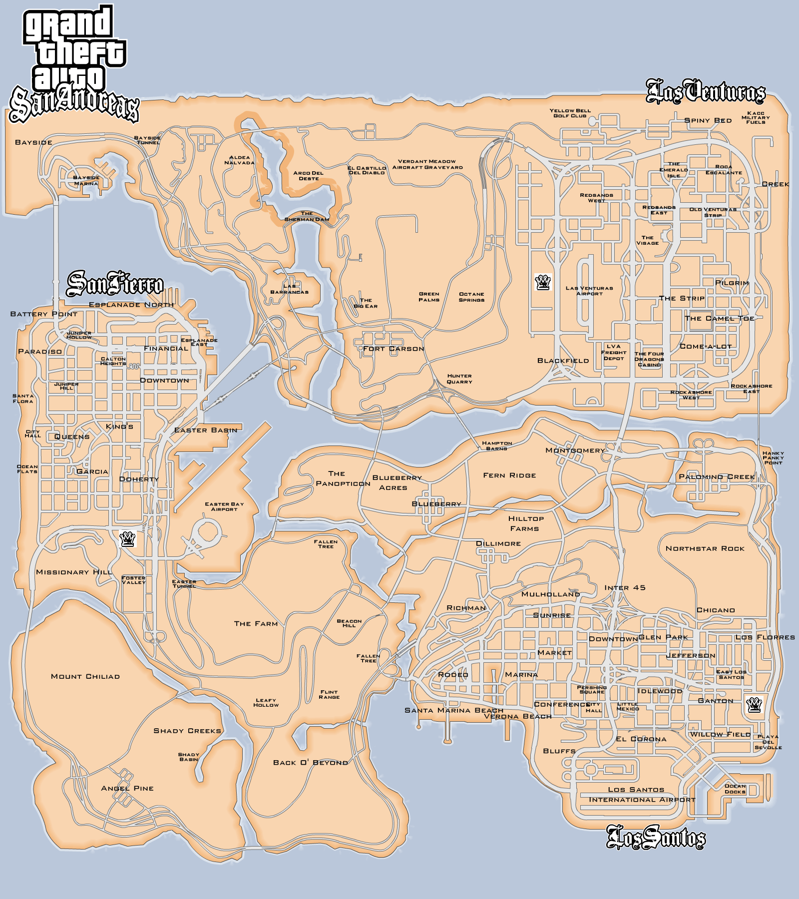 GTA 6 map 4 ville pare los santos + san fierro & las venturas vice city.